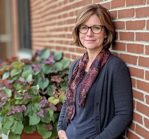 Portrait of a smiling food blogger standing beside a brick wall, representing Savour Recipe