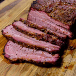 Corned beef brisket smoked in backyard smoker