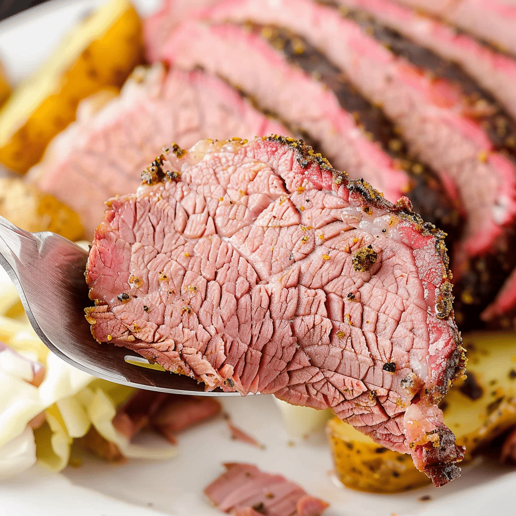 Smoked Corned Beef Brisket: The Ultimate Backyard Barbecue Favorite 9 sliced smoked corned beef brisket served on picnic plate